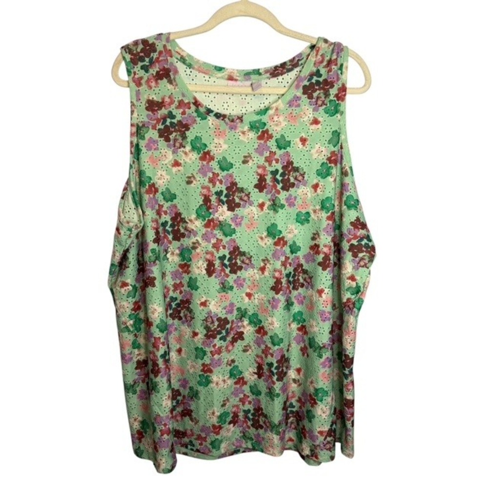 LOGO Layers Tank Top Women's 2X Floral Eyelet Sleeveless Summer Green
